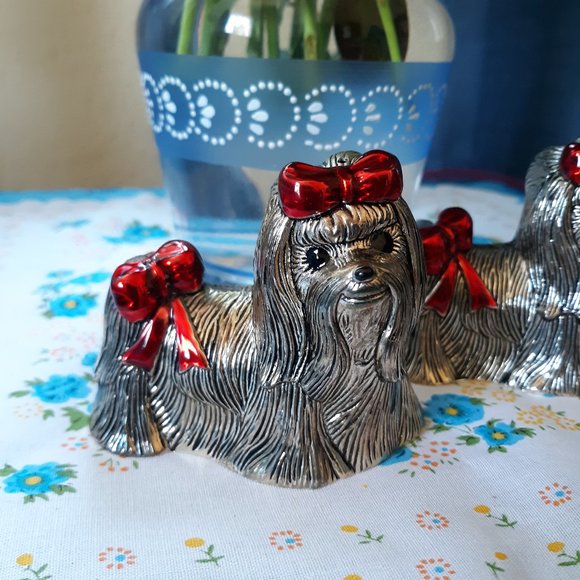 Silver plate Yorkie Salt & Pepper Shakers - Picture 1 of 10